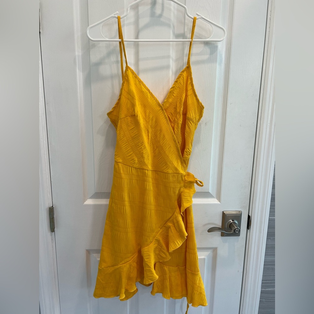 SHEIN Yellow Wrap Dress Size M (6)